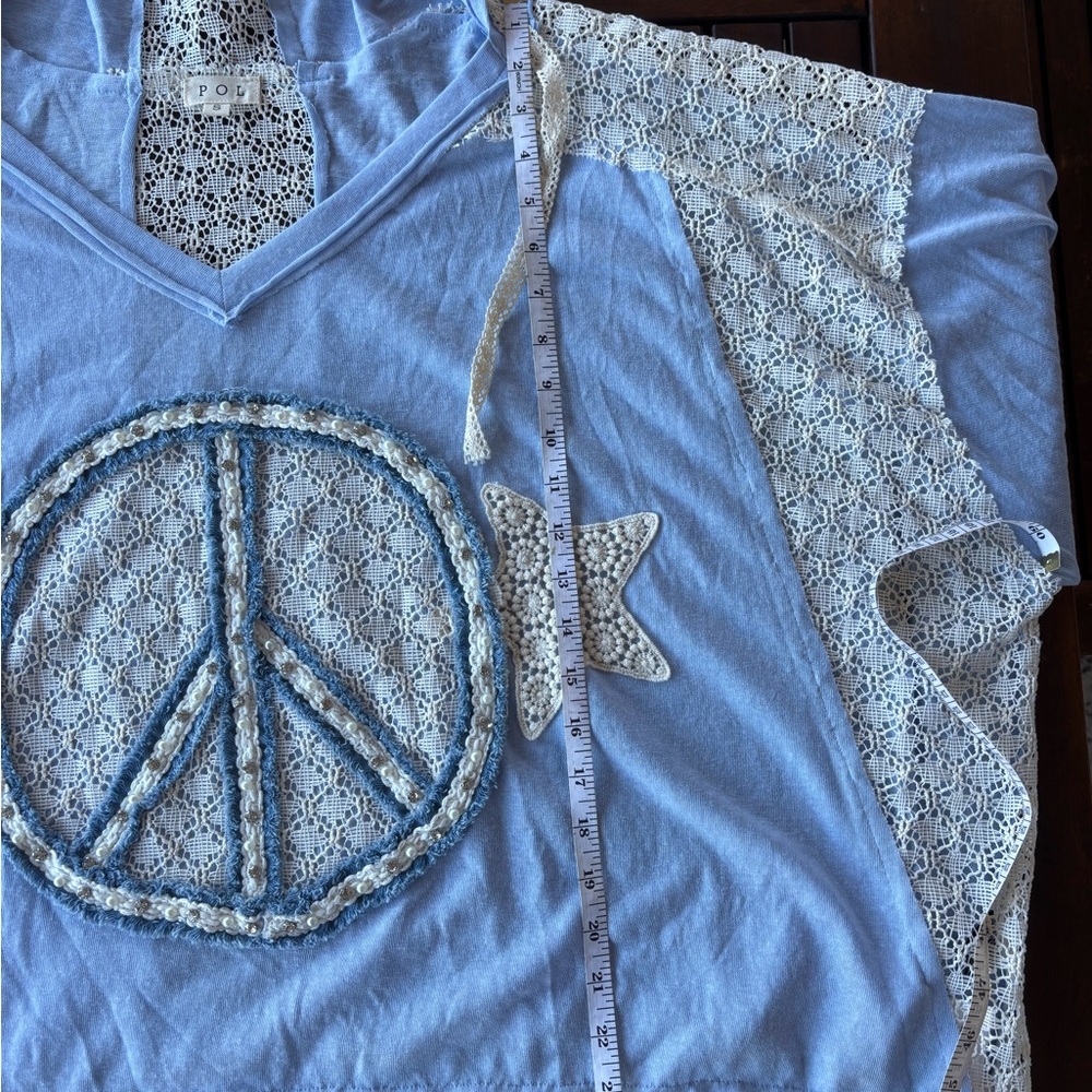 POL Blue and Cream Peace Sign Hoodie - Picture 8 of 10